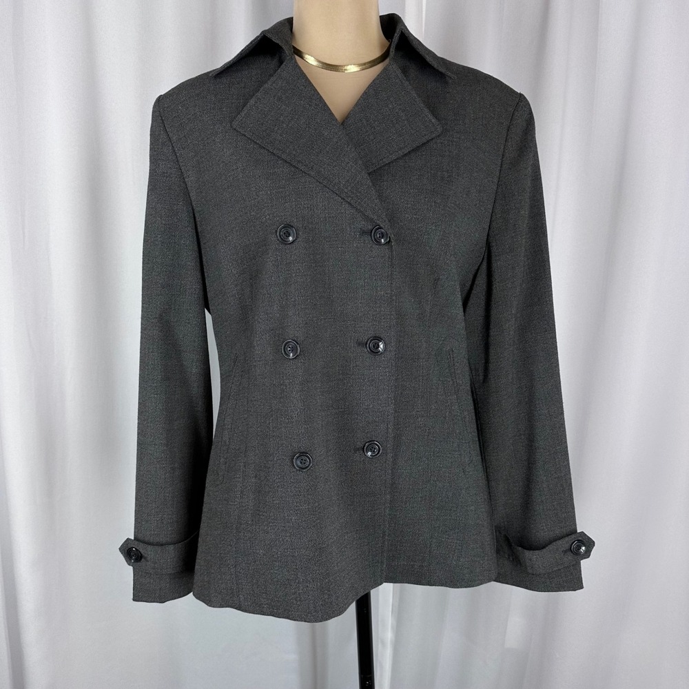 Larry Levine Blazer Womens 12 Gray Double‎ Breasted Career Jacket Stretch